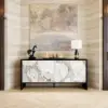 Modern 72" Sintered Stone Sideboard with Oak Wood Frame & Adjustable Shelves