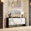 Modern 72" Sintered Stone Sideboard with Oak Wood Frame & Adjustable Shelves
