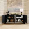 Modern 72" Sintered Stone Sideboard with Oak Wood Frame & Adjustable Shelves