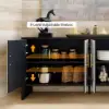 Modern 72" Sintered Stone Sideboard with Oak Wood Frame & Adjustable Shelves