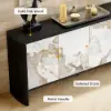 Modern 72" Sintered Stone Sideboard with Oak Wood Frame & Adjustable Shelves