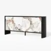 Modern 72" Sintered Stone Sideboard with Oak Wood Frame & Adjustable Shelves