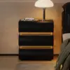 Picture of Humply Black Faux Leather 3-Drawer LED Bedside Table with Charging Station