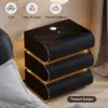 Picture of Humply Black Faux Leather 3-Drawer LED Bedside Table with Charging Station