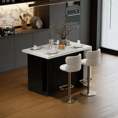 Picture of Modern 130 cm Glossy Sintered Stone Kitchen Island with Storage, White & Black