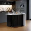 Modern 130 cm Glossy Sintered Stone Kitchen Island with Storage, White & Black