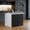 Modern 130 cm Glossy Sintered Stone Kitchen Island with Storage, White & Black