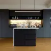 Modern 130 cm Glossy Sintered Stone Kitchen Island with Storage, White & Black