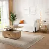 170 cm 2-Seater Warm White Boucle Convertible Sleeper Sofa with Storage & Pillows – Full