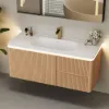Modern 47" Floating Fluted Bathroom Vanity with Sink, Soft LED, Ample Storage – Warm White