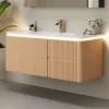 Modern 47" Floating Fluted Bathroom Vanity with Sink, Soft LED, Ample Storage – Warm White