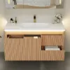 Modern 47" Floating Fluted Bathroom Vanity with Sink, Soft LED, Ample Storage – Warm White