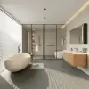 Modern 47" Floating Fluted Bathroom Vanity with Sink, Soft LED, Ample Storage – Warm White