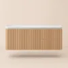 Modern 47" Floating Fluted Bathroom Vanity with Sink, Soft LED, Ample Storage – Warm White