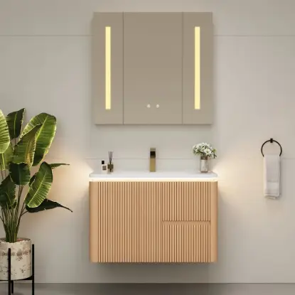 Modern 80 cm Floating Bathroom Vanity with Sink, LED Light, Ample Storage