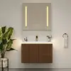 Modern 80 cm Floating Fluted Bathroom Vanity with Sink, Soft LED, Ample Storage
