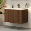 Modern 80 cm Floating Fluted Bathroom Vanity with Sink, Soft LED, Ample Storage