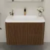 Modern 80 cm Floating Fluted Bathroom Vanity with Sink, Soft LED, Ample Storage
