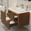 Modern 80 cm Floating Fluted Bathroom Vanity with Sink, Soft LED, Ample Storage