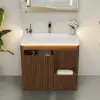 Modern 80 cm Floating Fluted Bathroom Vanity with Sink, Soft LED, Ample Storage