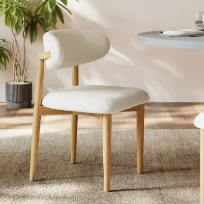 Picture of Modern Natural Boucle Dining Chair with Rubber Wood Legs, 1 Piece