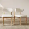 Modern Natural Boucle Dining Chair with Rubber Wood Legs, 1 Piece