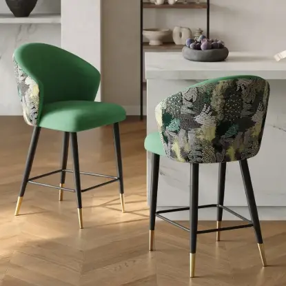 Arcora Green Velvet Counter Stool with Upholstered, 2 Pieces