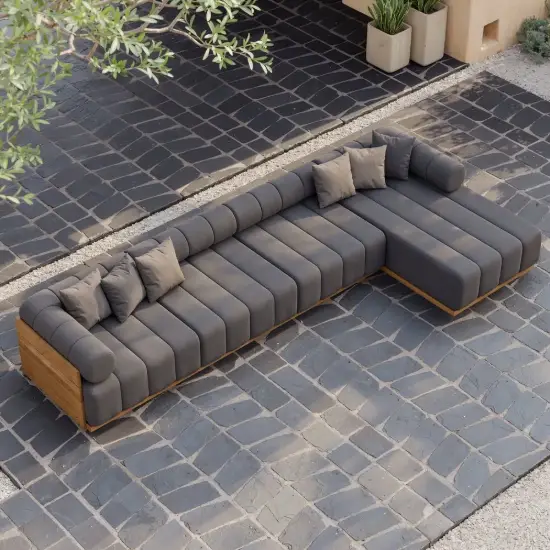 Resaro Outdoor 4-Piece Teak Modular Sectional Set for 5 in Gray (160")