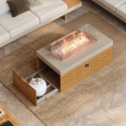 Tevara Outdoor 120 cm Propane Smokeless Aluminium Rectangular Fire Pit Table in Sand
