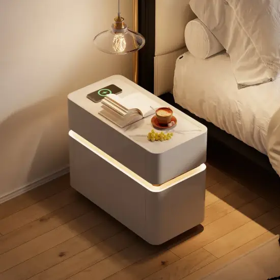 Picture of Narrow Smart LED Bedside Table with Sintered Stone Top