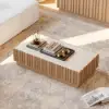 Aura 47" Ash Wood Slatted Coffee Table with Sintered Stone Top – Natural