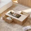 Aura 47" Ash Wood Slatted Coffee Table with Sintered Stone Top – Natural