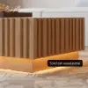 Aura 47" Ash Wood Slatted Coffee Table with Sintered Stone Top – Natural