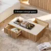 Aura 47" Ash Wood Slatted Coffee Table with Sintered Stone Top – Natural