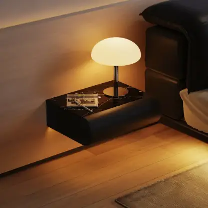 Picture of Humply Floating Leather 1-Drawer Smart LED Bedside Table with Sintered Stone Top – 16cm