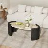 43" Japandi Oval Travertine Stone Top Coffee Table – Black