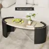 43" Japandi Oval Travertine Stone Top Coffee Table – Black