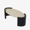 43" Japandi Oval Travertine Stone Top Coffee Table – Black