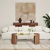 43" Japandi Oval Travertine Stone Top Coffee Table – Walnut