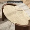 43" Japandi Oval Travertine Stone Top Coffee Table – Walnut