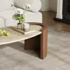 43" Japandi Oval Travertine Stone Top Coffee Table – Walnut