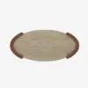 43" Japandi Oval Travertine Stone Top Coffee Table – Walnut