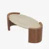43" Japandi Oval Travertine Stone Top Coffee Table – Walnut