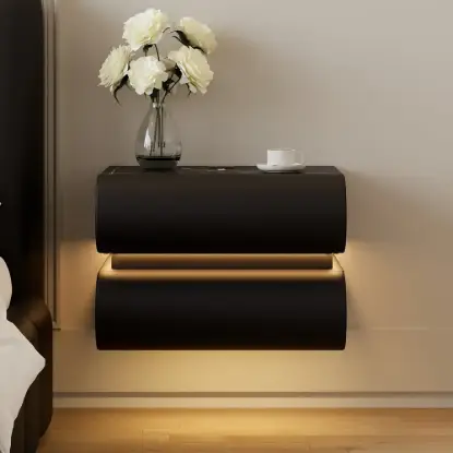 Picture of Humply Floating Leather 2-Drawer Smart LED Bedside Table with Sintered Stone Top – AUD-H2543