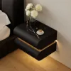 Humply Floating Leather 2-Drawer Smart LED Bedside Table with Sintered Stone Top – AUD-H2543