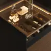 Saddle Leather 7-Dresser Walk-In Closet Island with Light & Jewelry Display – AUD-H2544