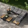 Tevara Outdoor Teak Aluminium Dark Grey Side Table with Solar Light (17")