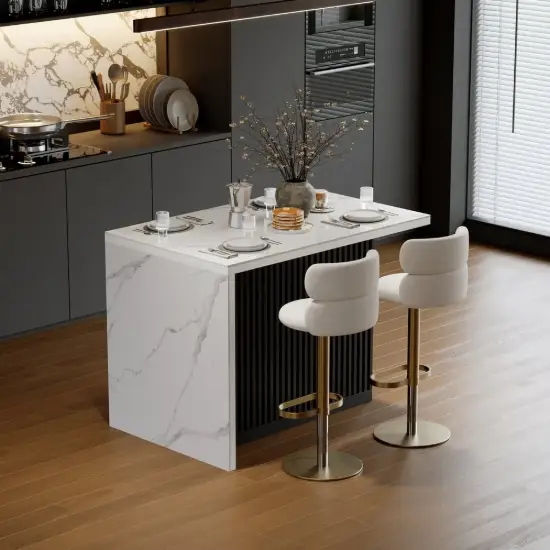 Modern 127 cm Glossy Sintered Stone Kitchen Island with Storage, White & Black