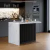 Modern 127 cm Glossy Sintered Stone Kitchen Island with Storage, White & Black