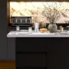 Modern 127 cm Glossy Sintered Stone Kitchen Island with Storage, White & Black